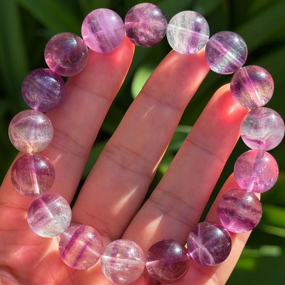 14mm 8 inches stretchable purple banded fluorite‎ bracelet 0758